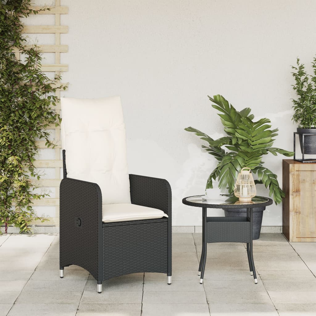 Tuinstoel verstelbaar met kussens poly rattan zwart is nu te koop bij PeponiXL, paradijselijk wonen!