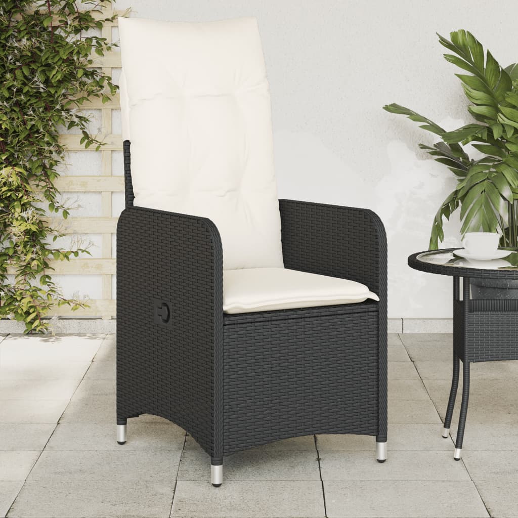 Tuinstoel verstelbaar met kussens poly rattan zwart is nu te koop bij PeponiXL, paradijselijk wonen!