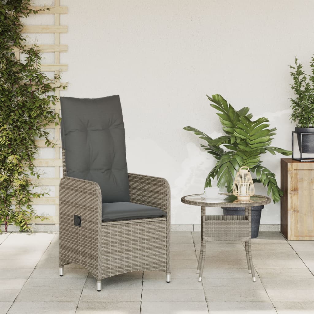 Tuinstoel verstelbaar met kussens poly rattan grijs is nu te koop bij PeponiXL, paradijselijk wonen!