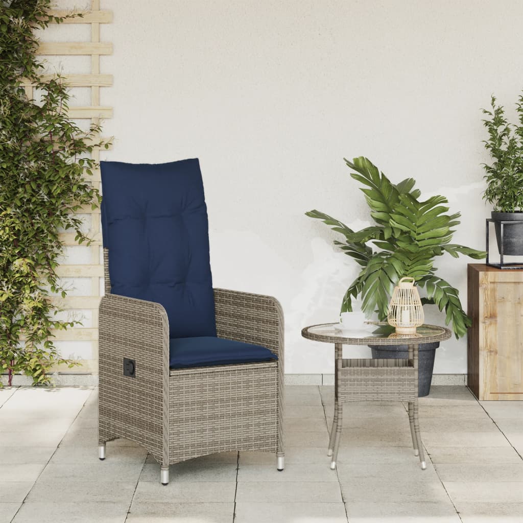 Tuinstoel verstelbaar met kussens poly rattan grijs is nu te koop bij PeponiXL, paradijselijk wonen!
