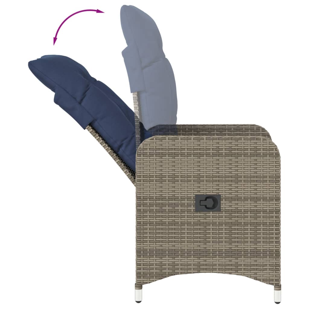 Tuinstoel verstelbaar met kussens poly rattan grijs is nu te koop bij PeponiXL, paradijselijk wonen!