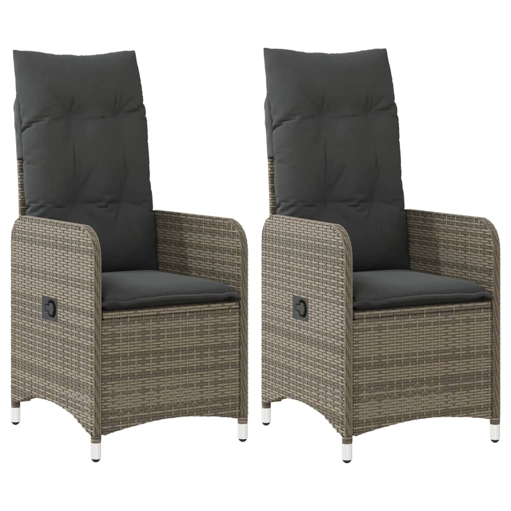 Tuinstoelen 2 st verstelbaar met kussens poly rattan grijs is nu te koop bij PeponiXL, paradijselijk wonen!