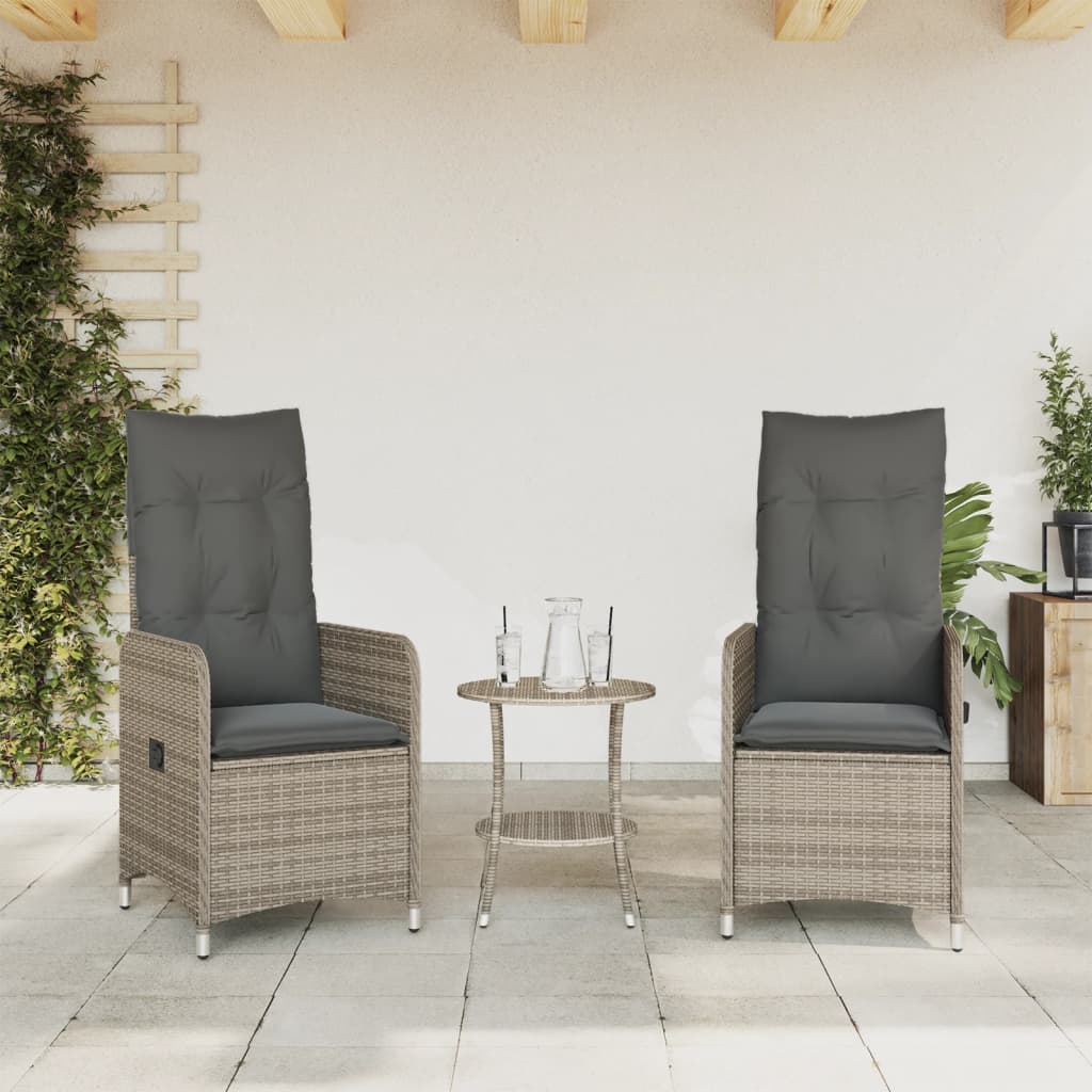 Tuinstoelen 2 st verstelbaar met kussens poly rattan grijs is nu te koop bij PeponiXL, paradijselijk wonen!