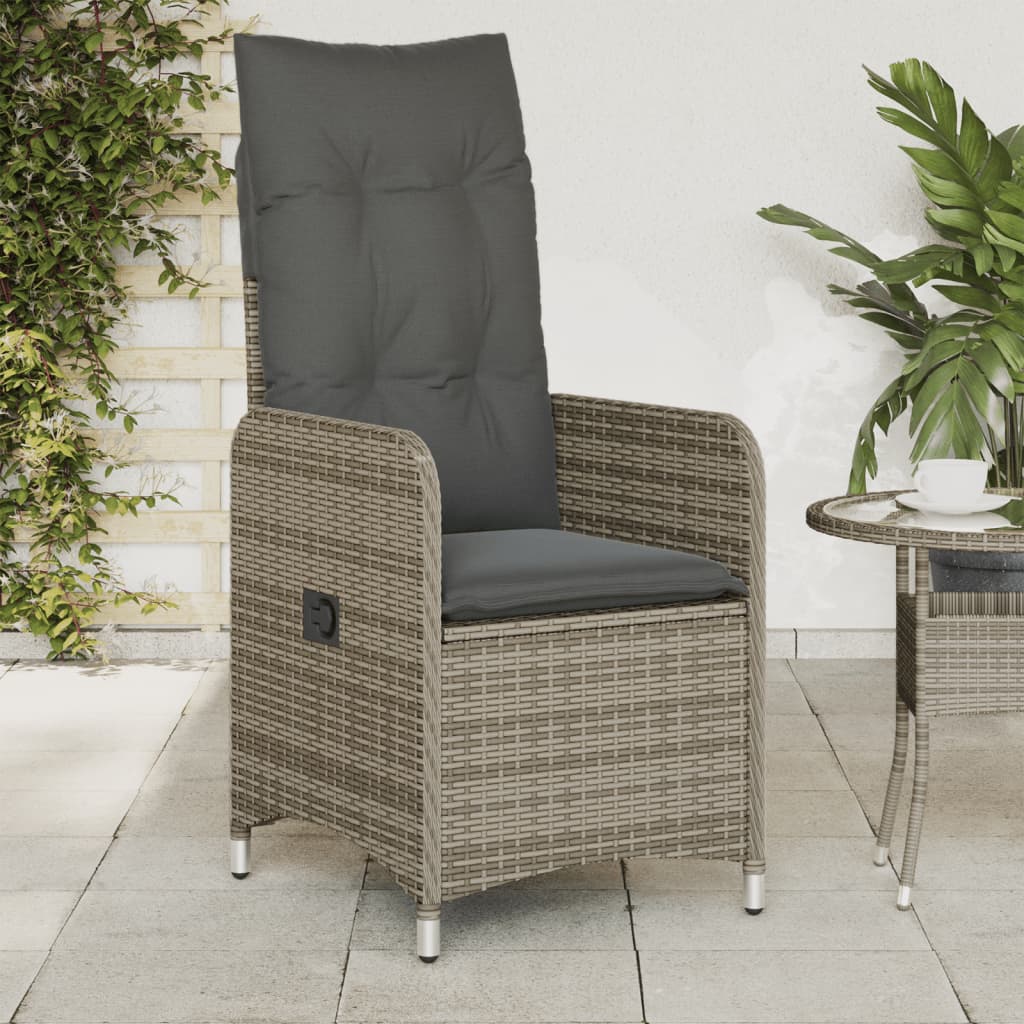 Tuinstoelen 2 st verstelbaar met kussens poly rattan grijs is nu te koop bij PeponiXL, paradijselijk wonen!