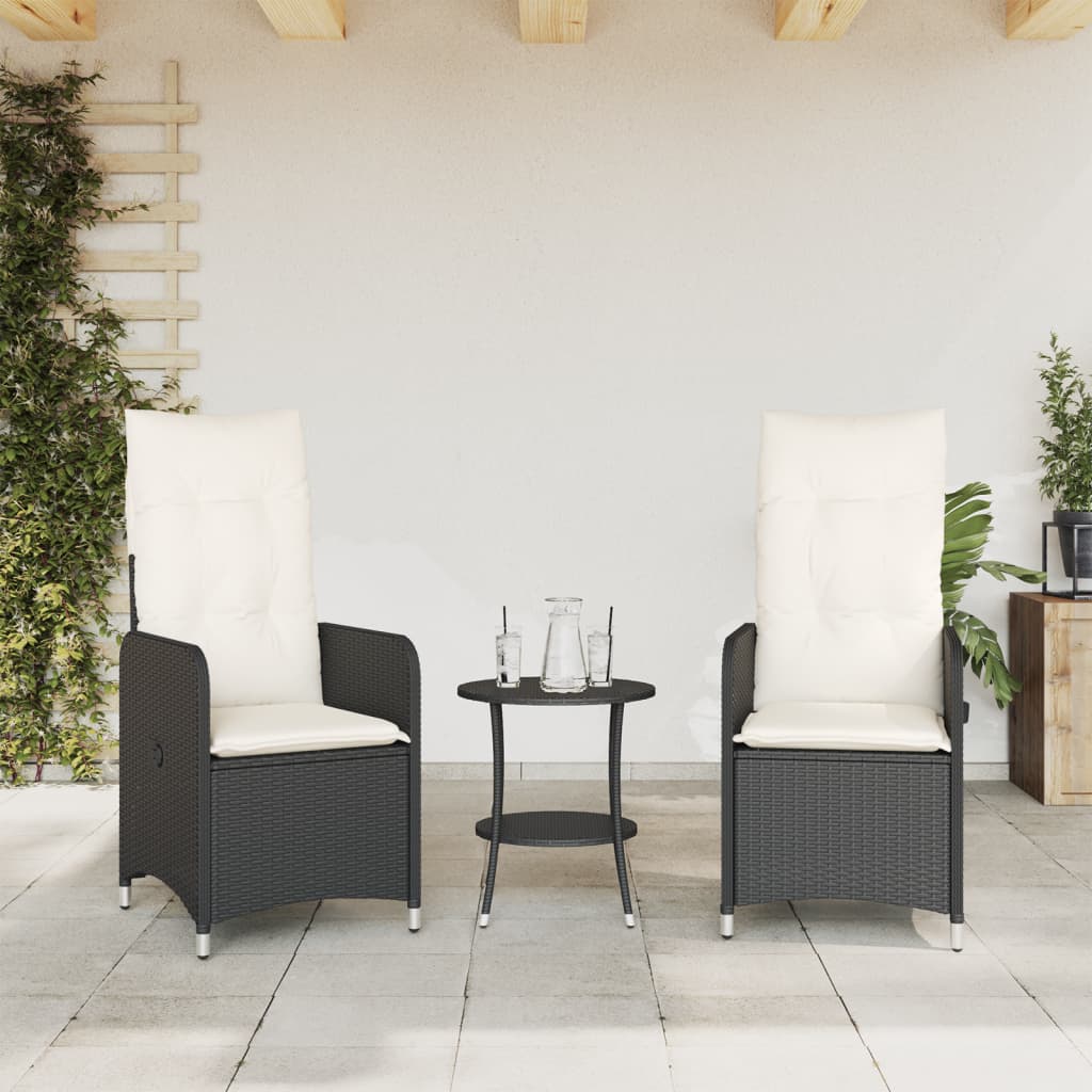 Tuinstoelen 2 st verstelbaar met tafel poly rattan zwart is nu te koop bij PeponiXL, paradijselijk wonen!