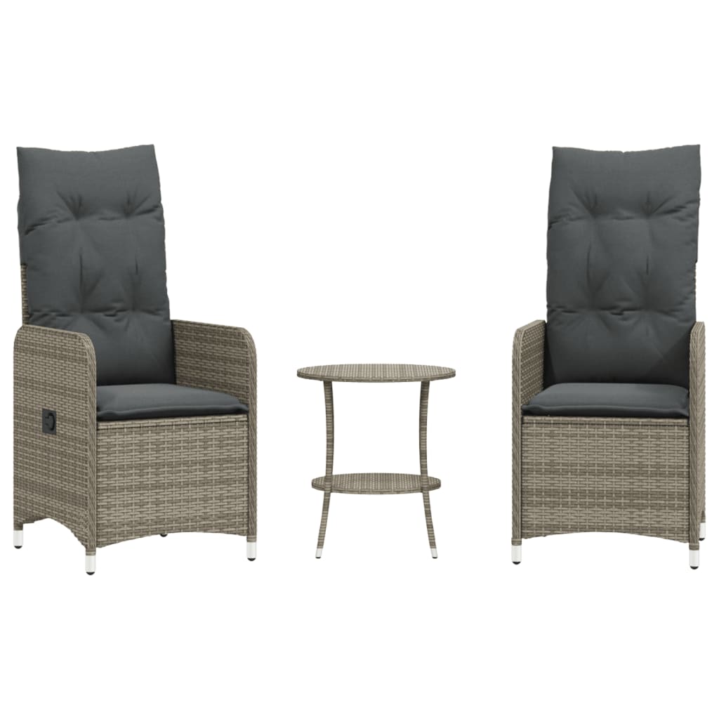 Tuinstoelen 2 st verstelbaar met tafel poly rattan grijs is nu te koop bij PeponiXL, paradijselijk wonen!
