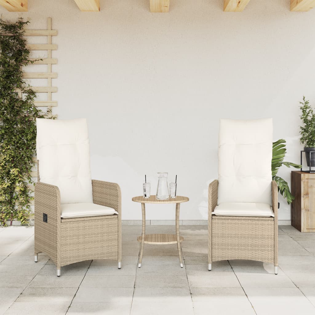 Tuinstoelen 2 st verstelbaar met tafel poly rattan beige is nu te koop bij PeponiXL, paradijselijk wonen!
