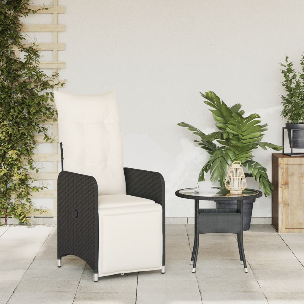 Tuinstoel verstelbaar met kussens poly rattan zwart is nu te koop bij PeponiXL, paradijselijk wonen!