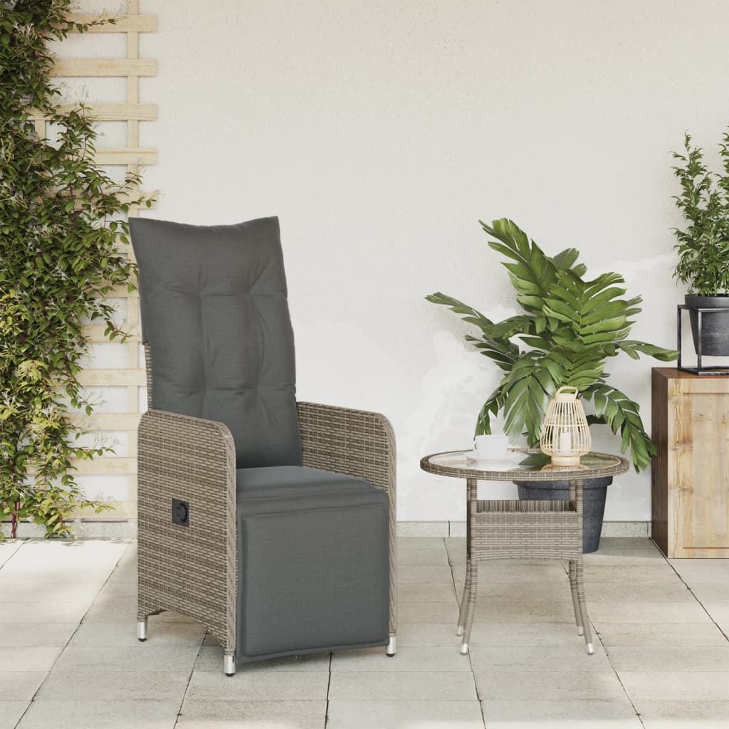 Tuinstoel verstelbaar met kussens poly rattan grijs is nu te koop bij PeponiXL, paradijselijk wonen!