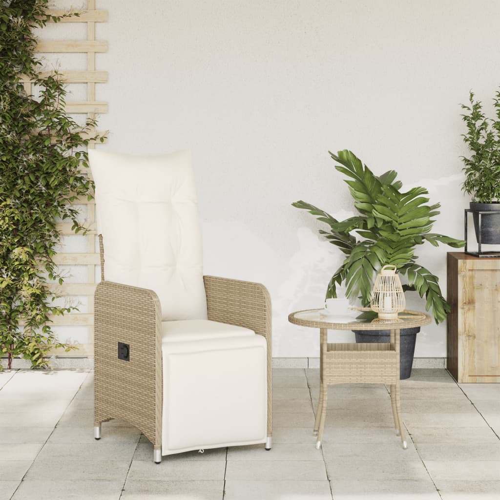 Tuinstoel verstelbaar met kussens poly rattan beige is nu te koop bij PeponiXL, paradijselijk wonen!