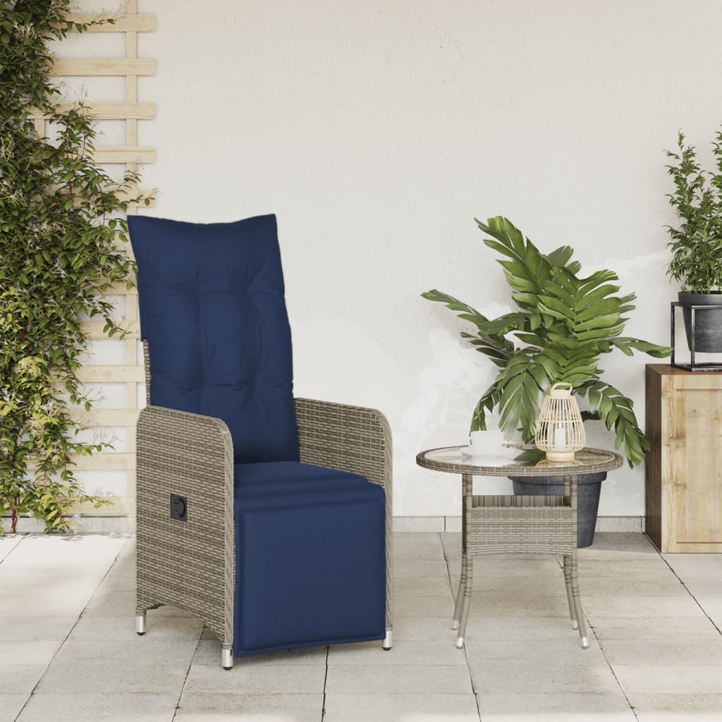 Tuinstoel verstelbaar met kussens poly rattan grijs is nu te koop bij PeponiXL, paradijselijk wonen!