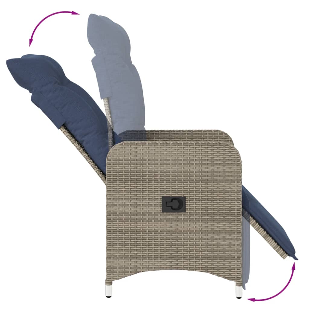 Tuinstoel verstelbaar met kussens poly rattan grijs is nu te koop bij PeponiXL, paradijselijk wonen!