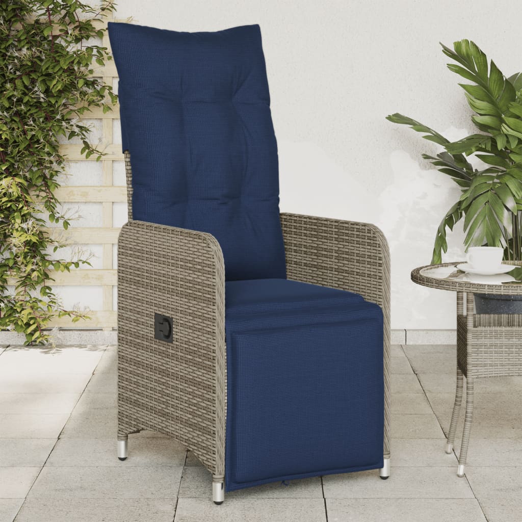Tuinstoel verstelbaar met kussens poly rattan grijs is nu te koop bij PeponiXL, paradijselijk wonen!