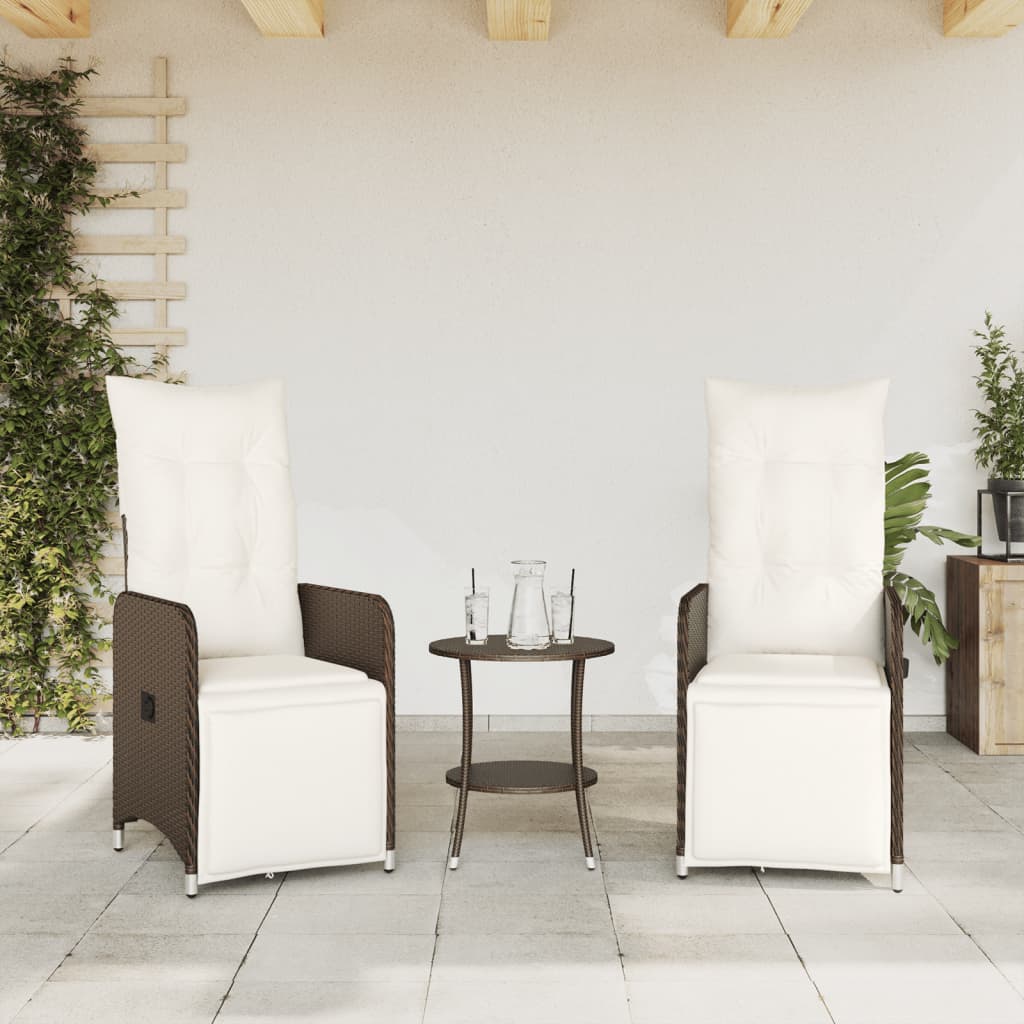 Tuinstoelen 2 st verstelbaar met kussens poly rattan bruin is nu te koop bij PeponiXL, paradijselijk wonen!