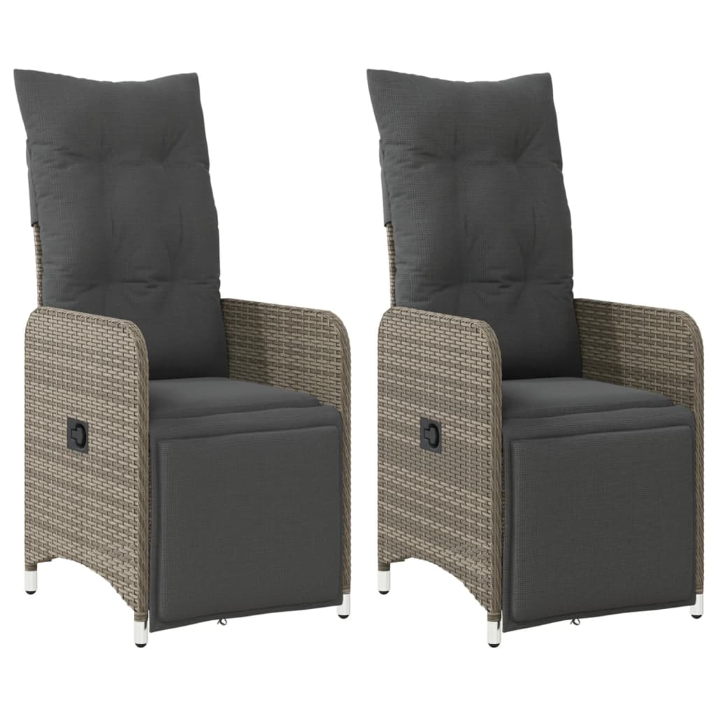 Tuinstoelen 2 st verstelbaar met kussens poly rattan grijs is nu te koop bij PeponiXL, paradijselijk wonen!