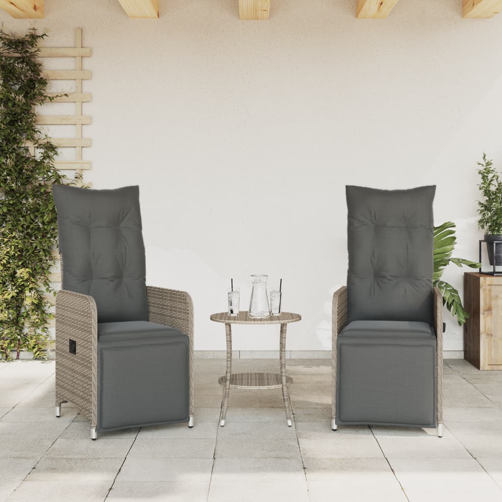 Tuinstoelen 2 st verstelbaar met kussens poly rattan grijs is nu te koop bij PeponiXL, paradijselijk wonen!