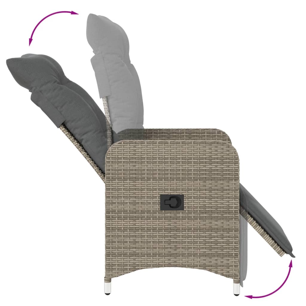 Tuinstoelen 2 st verstelbaar met kussens poly rattan grijs is nu te koop bij PeponiXL, paradijselijk wonen!