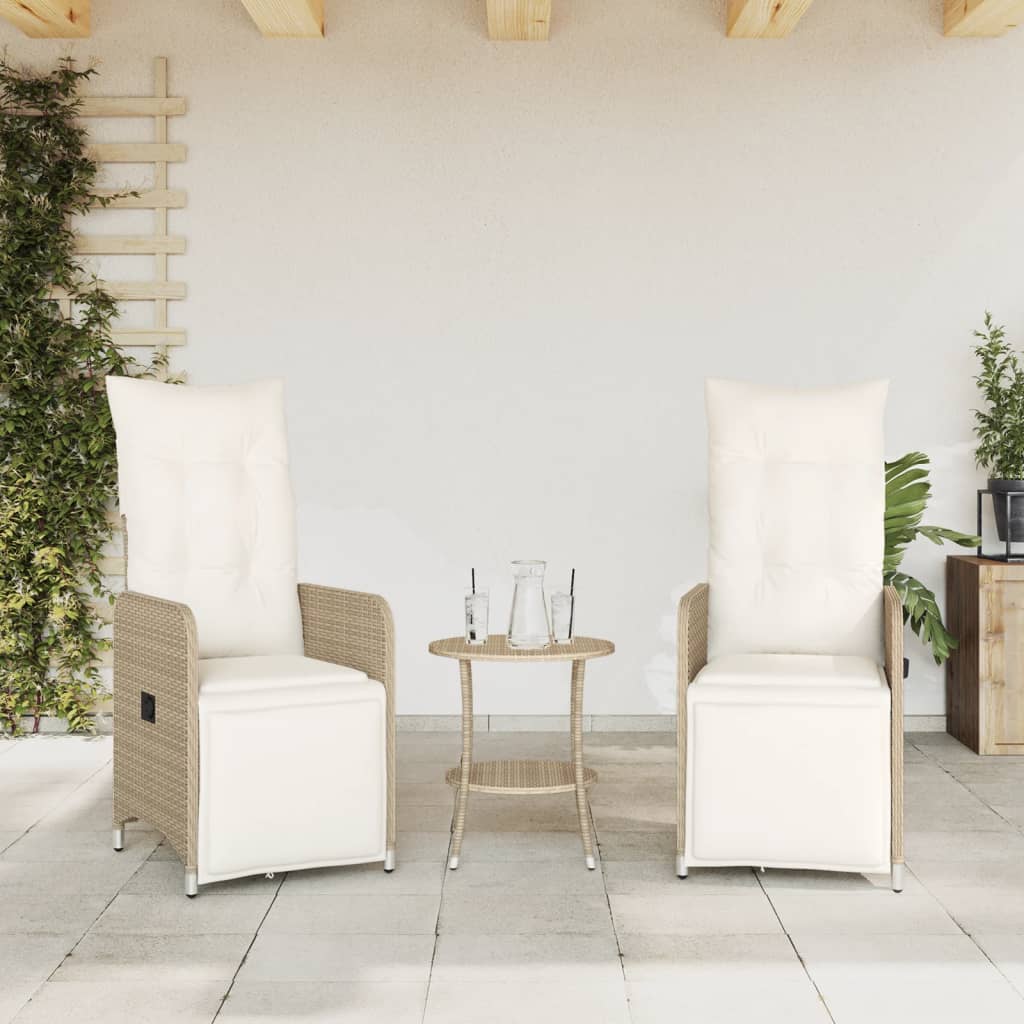 Tuinstoelen 2 st verstelbaar met kussens poly rattan beige is nu te koop bij PeponiXL, paradijselijk wonen!