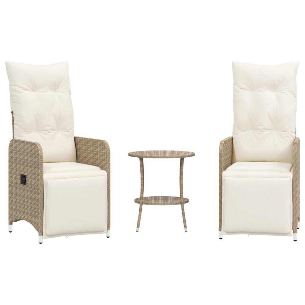 Tuinstoelen 2 st verstelbaar met tafel poly rattan beige is nu te koop bij PeponiXL, paradijselijk wonen!