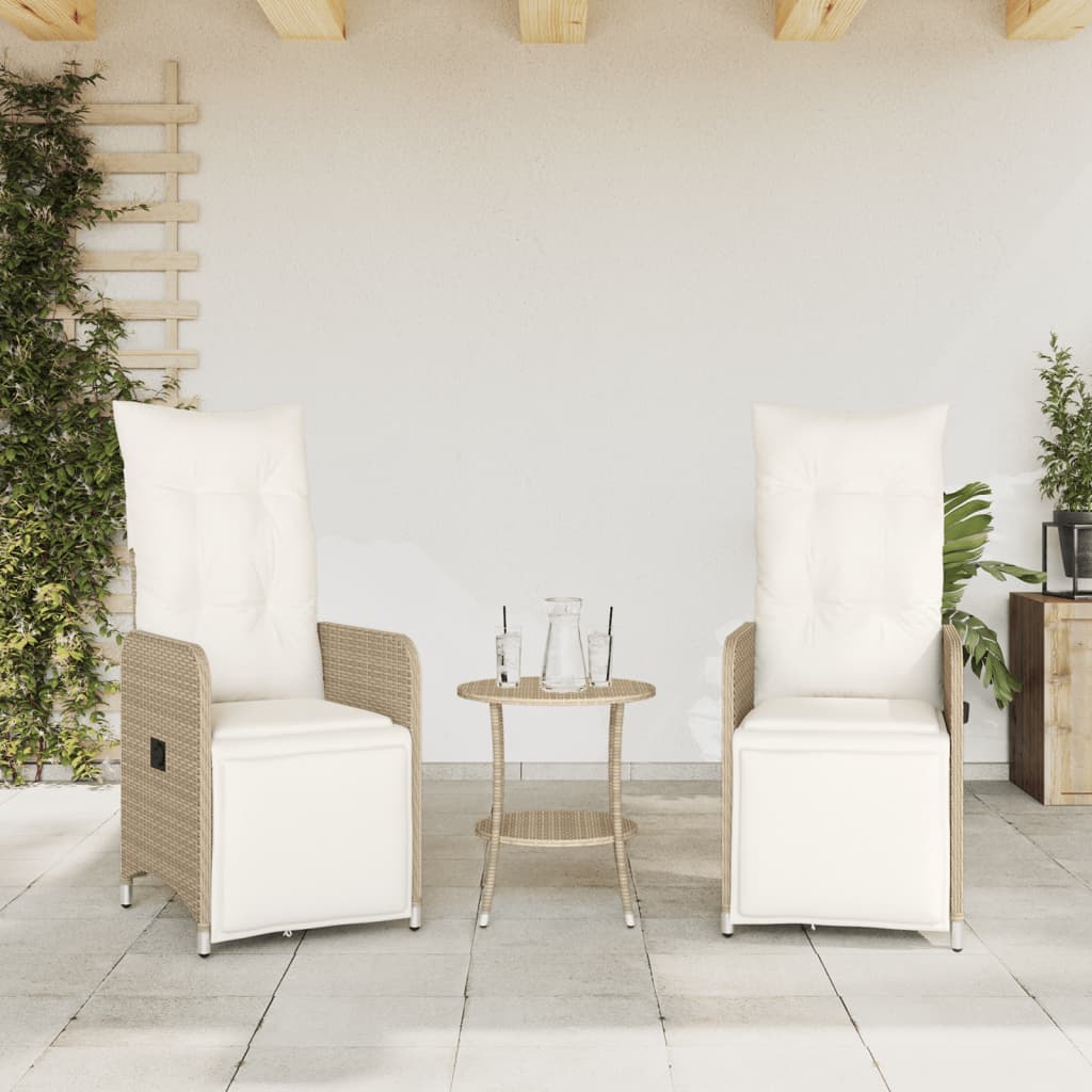 Tuinstoelen 2 st verstelbaar met tafel poly rattan beige is nu te koop bij PeponiXL, paradijselijk wonen!