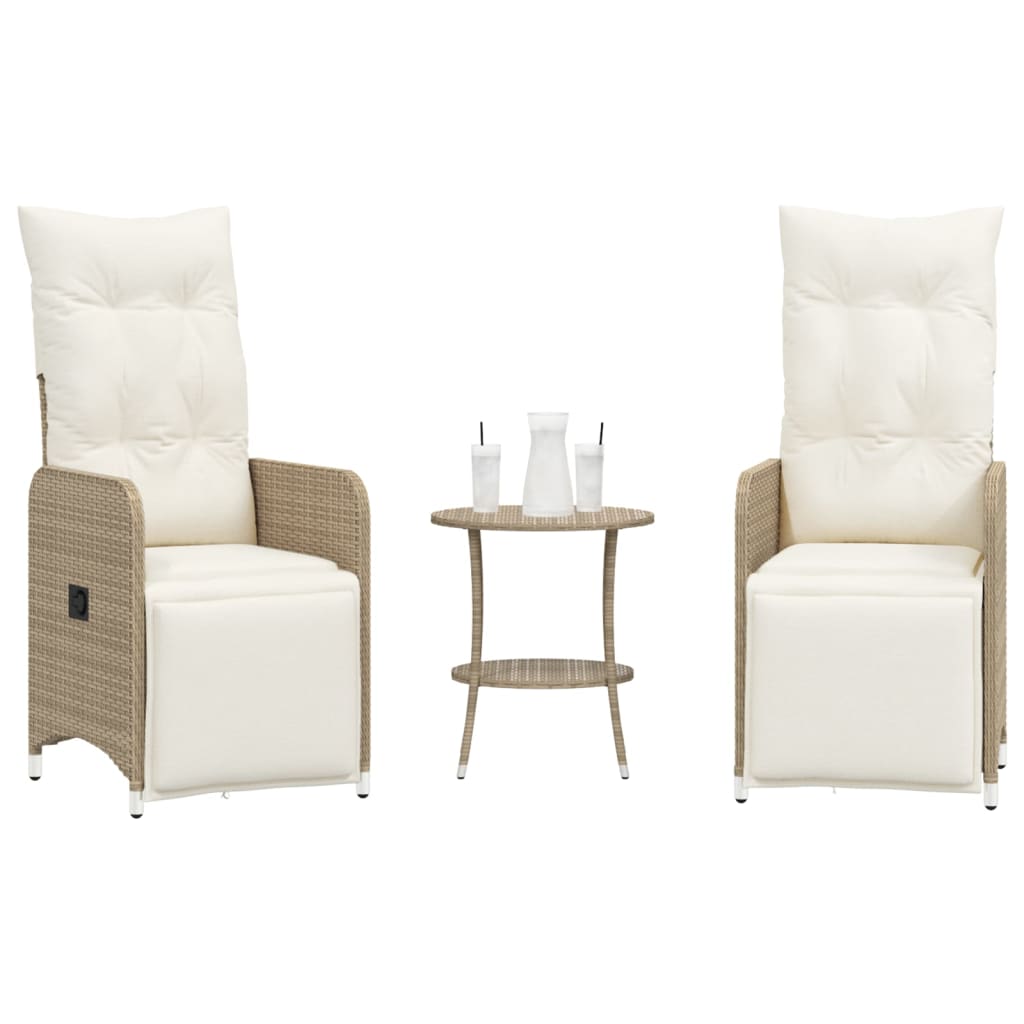 Tuinstoelen 2 st verstelbaar met tafel poly rattan beige is nu te koop bij PeponiXL, paradijselijk wonen!