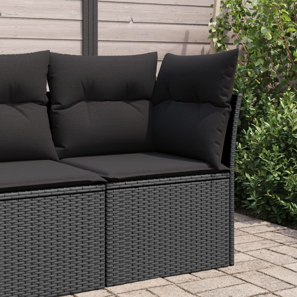 Tuinhoekbank met kussens zwart poly rattan is nu te koop bij PeponiXL, paradijselijk wonen!