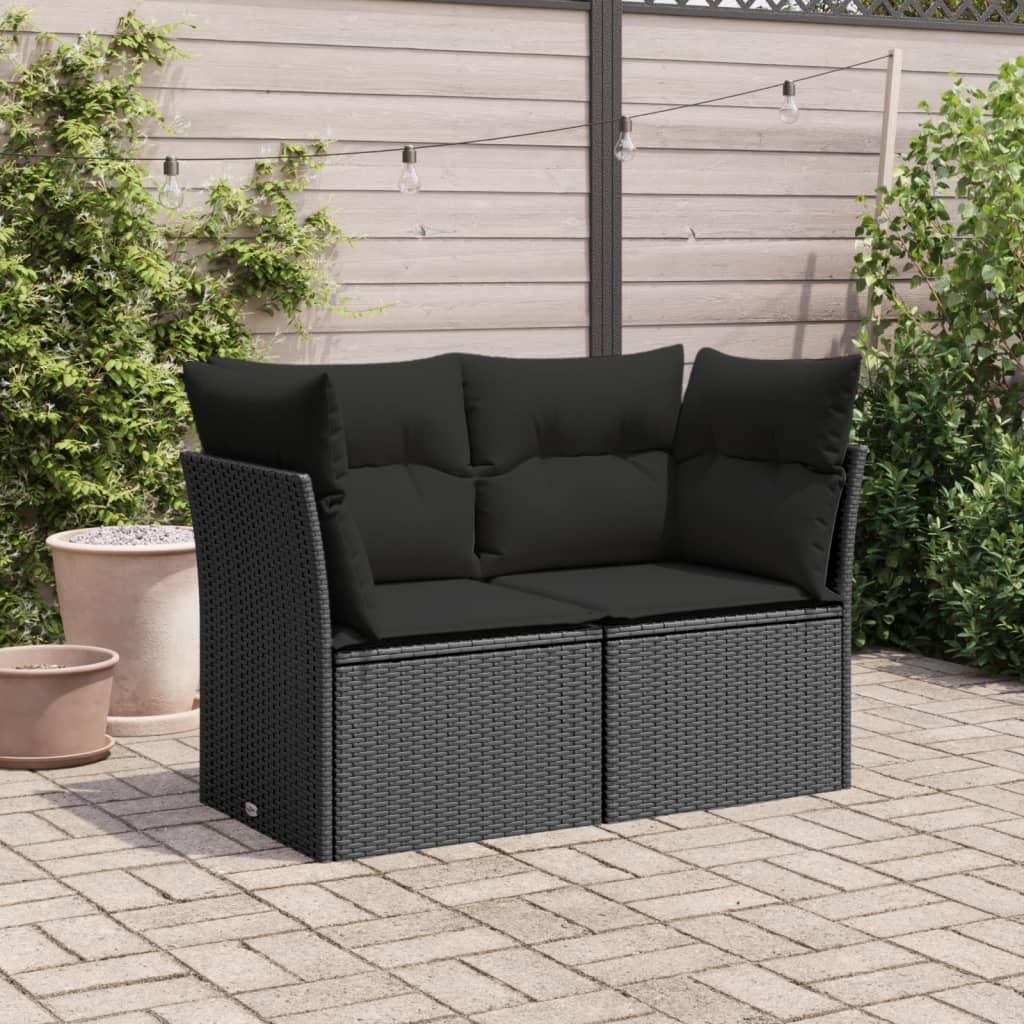 Tuinbank met kussens 2-zits zwart poly rattan is nu te koop bij PeponiXL, paradijselijk wonen!