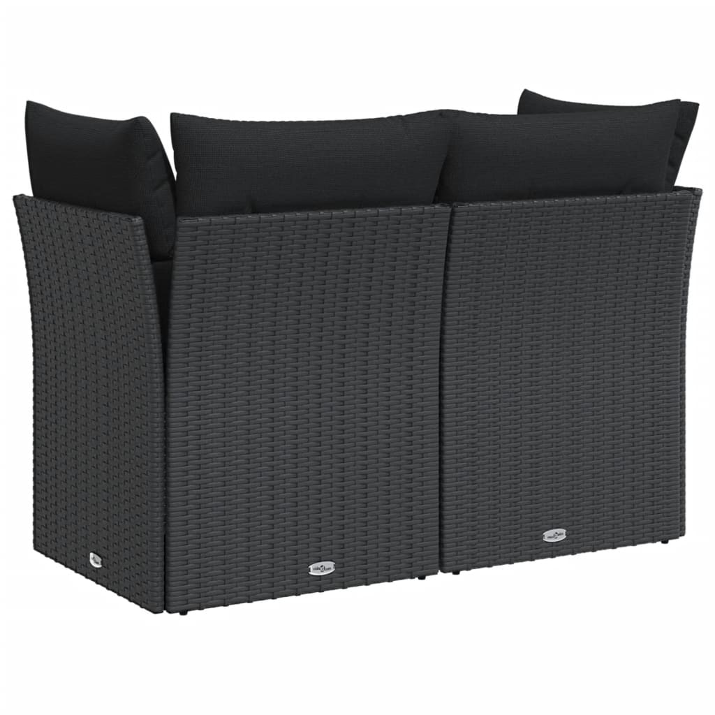 Tuinbank met kussens 2-zits zwart poly rattan is nu te koop bij PeponiXL, paradijselijk wonen!