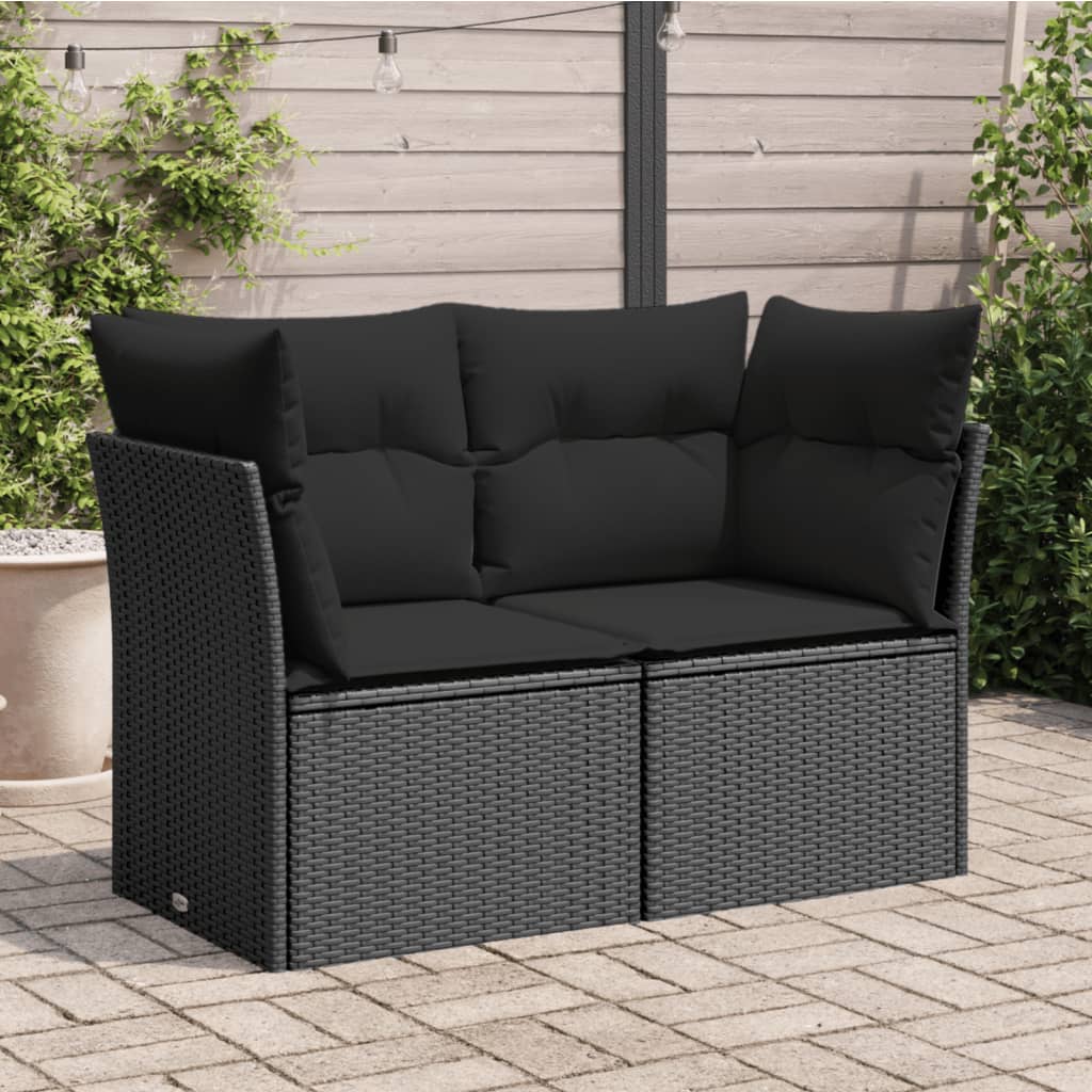Tuinbank met kussens 2-zits zwart poly rattan is nu te koop bij PeponiXL, paradijselijk wonen!
