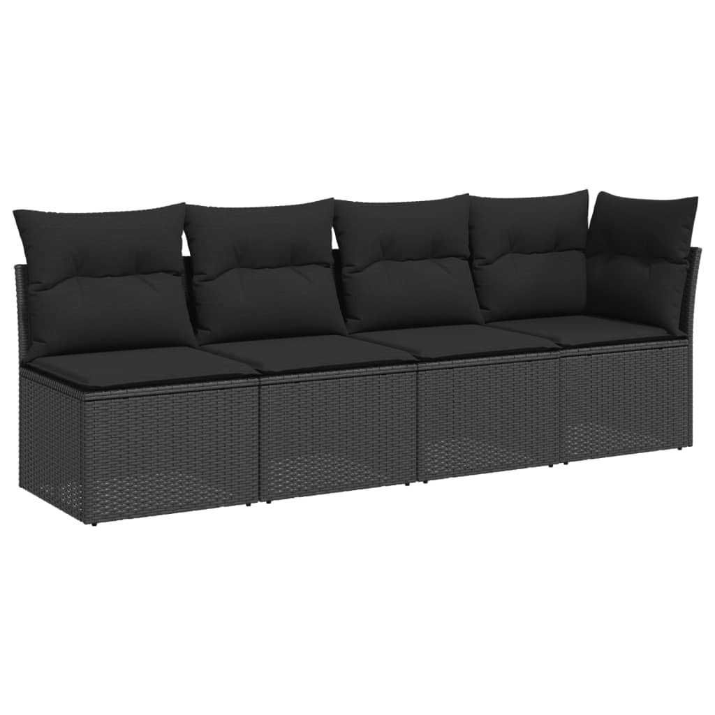 Tuinbank met kussens 4-zits zwart poly rattan is nu te koop bij PeponiXL, paradijselijk wonen!