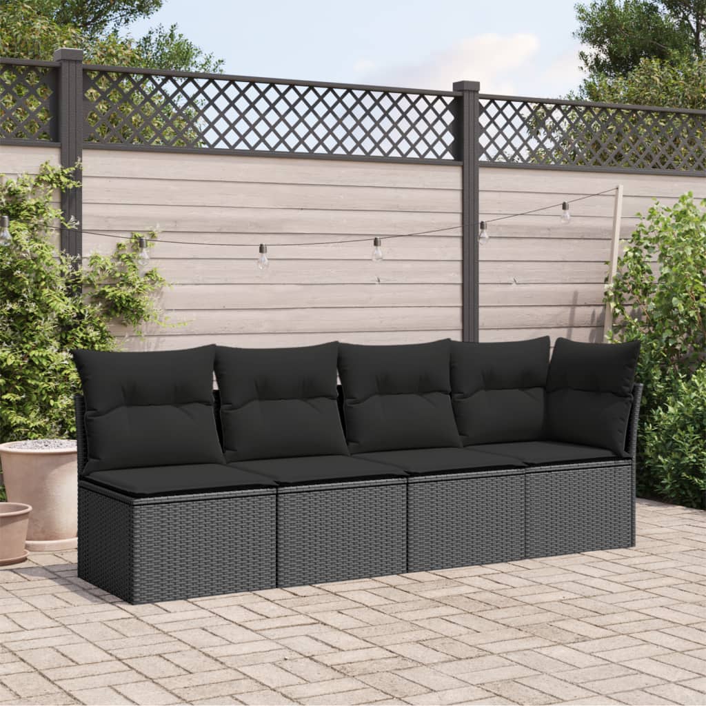 Tuinbank met kussens 4-zits zwart poly rattan is nu te koop bij PeponiXL, paradijselijk wonen!