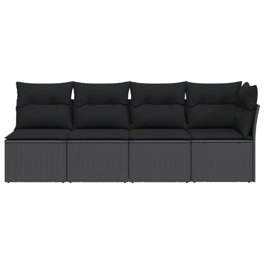 Tuinbank met kussens 4-zits zwart poly rattan is nu te koop bij PeponiXL, paradijselijk wonen!