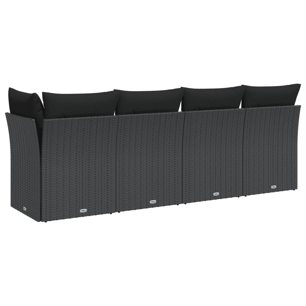 Tuinbank met kussens 4-zits zwart poly rattan is nu te koop bij PeponiXL, paradijselijk wonen!