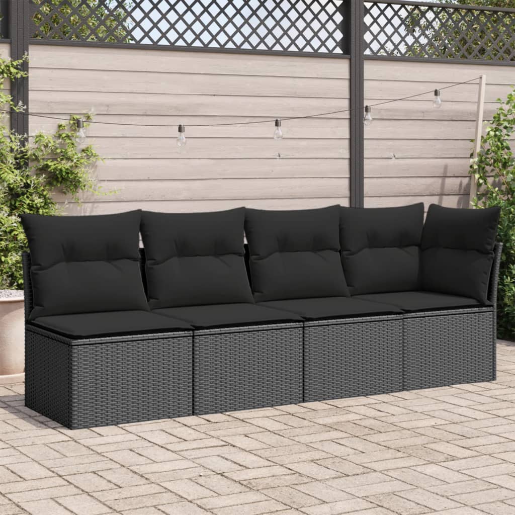 Tuinbank met kussens 4-zits zwart poly rattan is nu te koop bij PeponiXL, paradijselijk wonen!