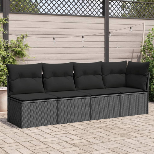Tuinbank met kussens 4-zits zwart poly rattan is nu te koop bij PeponiXL, paradijselijk wonen!