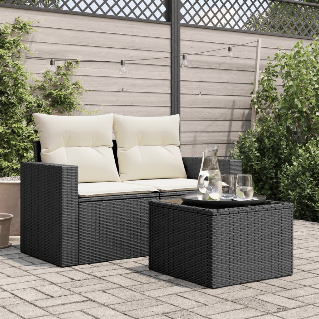 Tuintafel met glazen blad zwart 55x55x37 cm poly rattan is nu te koop bij PeponiXL, paradijselijk wonen!