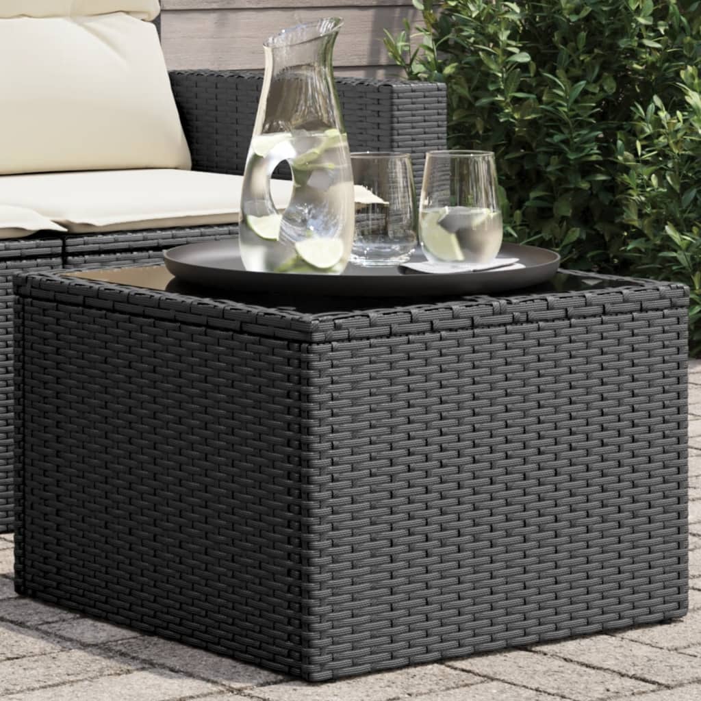 Tuintafel met glazen blad zwart 55x55x37 cm poly rattan is nu te koop bij PeponiXL, paradijselijk wonen!