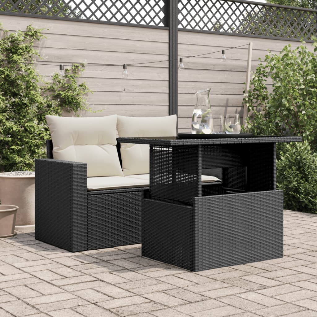 Tuintafel met glazen blad 100x55x73 cm poly rattan zwart is nu te koop bij PeponiXL, paradijselijk wonen!