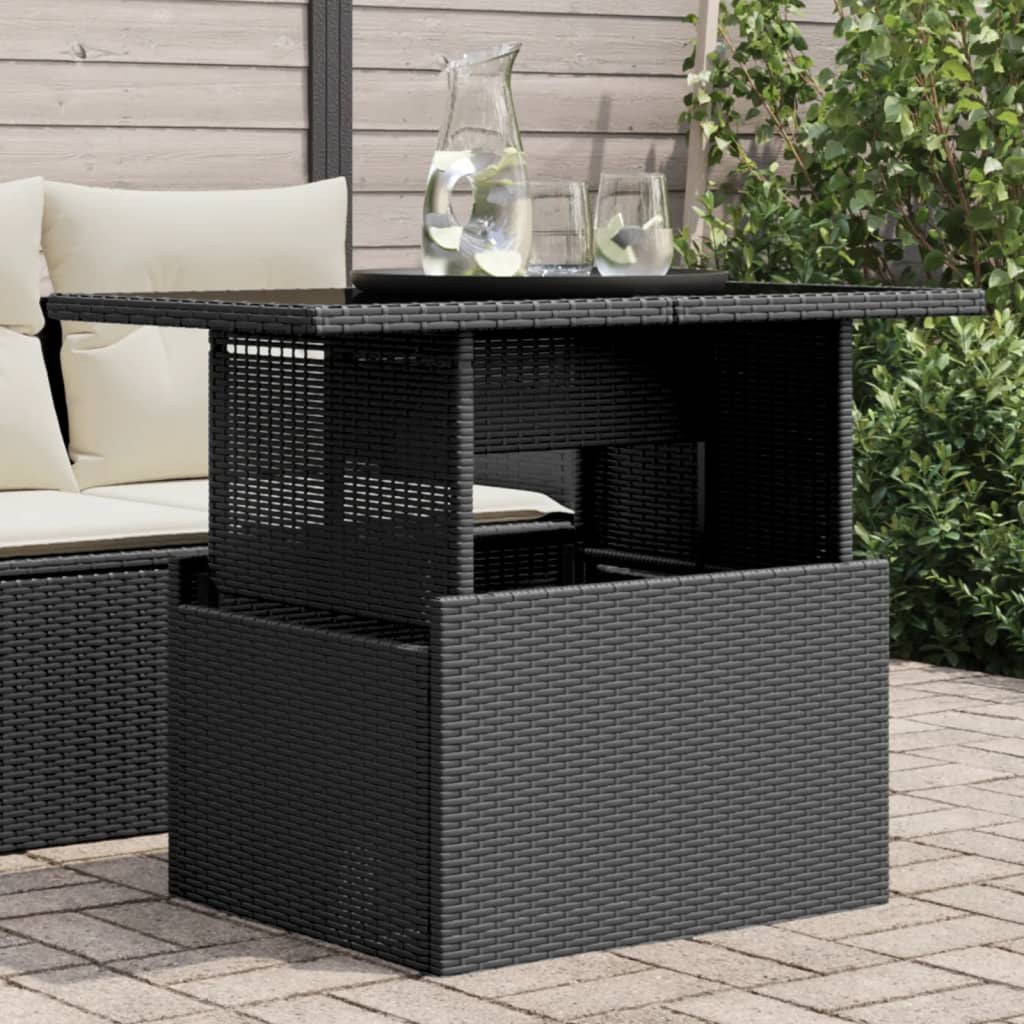 Tuintafel met glazen blad 100x55x73 cm poly rattan zwart is nu te koop bij PeponiXL, paradijselijk wonen!