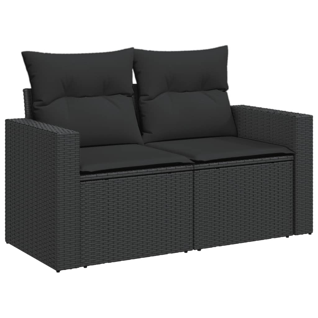 Tuinbank met kussens 2-zits zwart poly rattan is nu te koop bij PeponiXL, paradijselijk wonen!