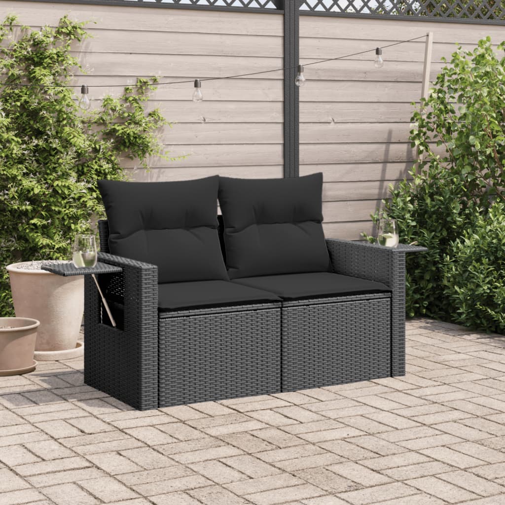 Tuinbank 2-zits met kussens poly rattan zwart is nu te koop bij PeponiXL, paradijselijk wonen!