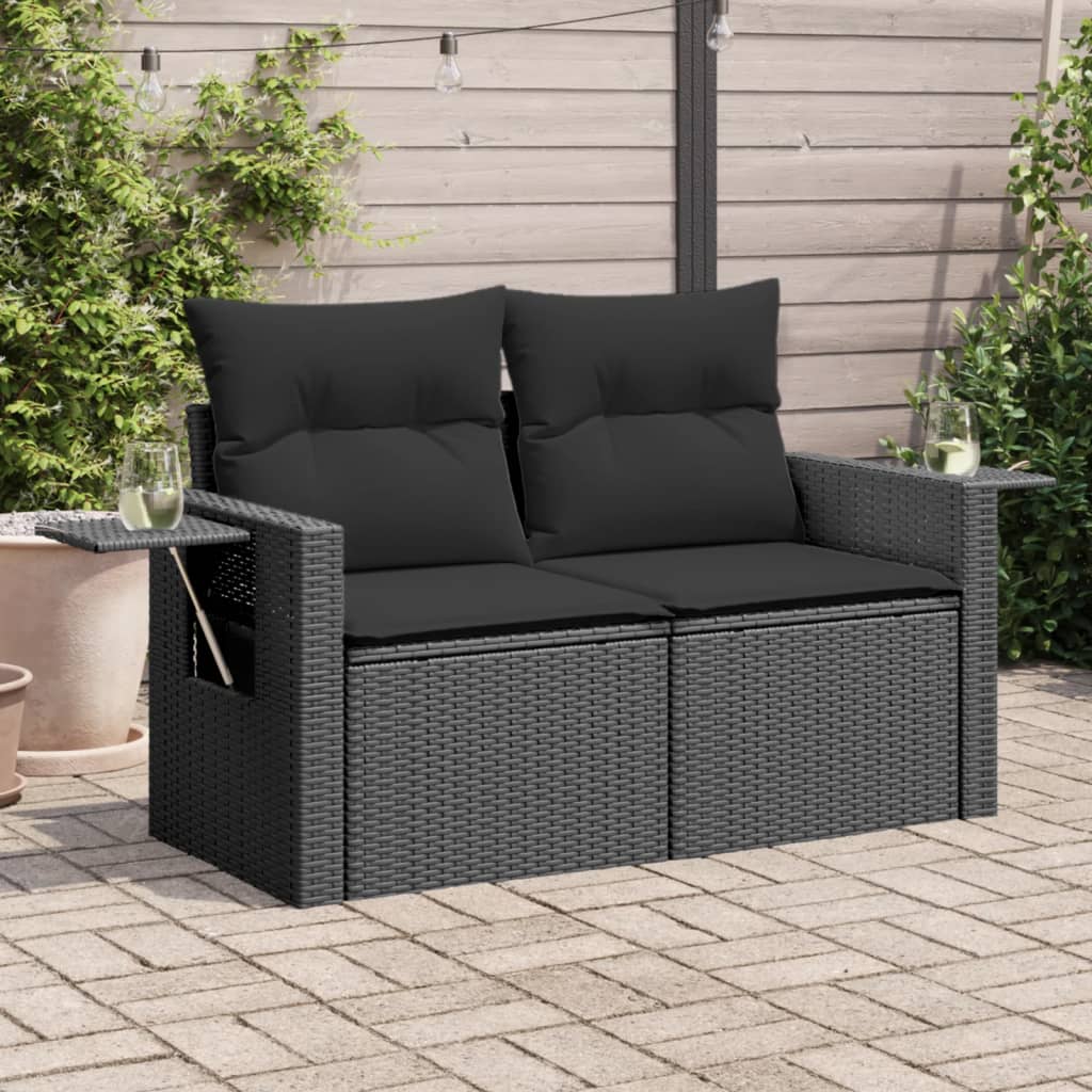 Tuinbank 2-zits met kussens poly rattan zwart is nu te koop bij PeponiXL, paradijselijk wonen!