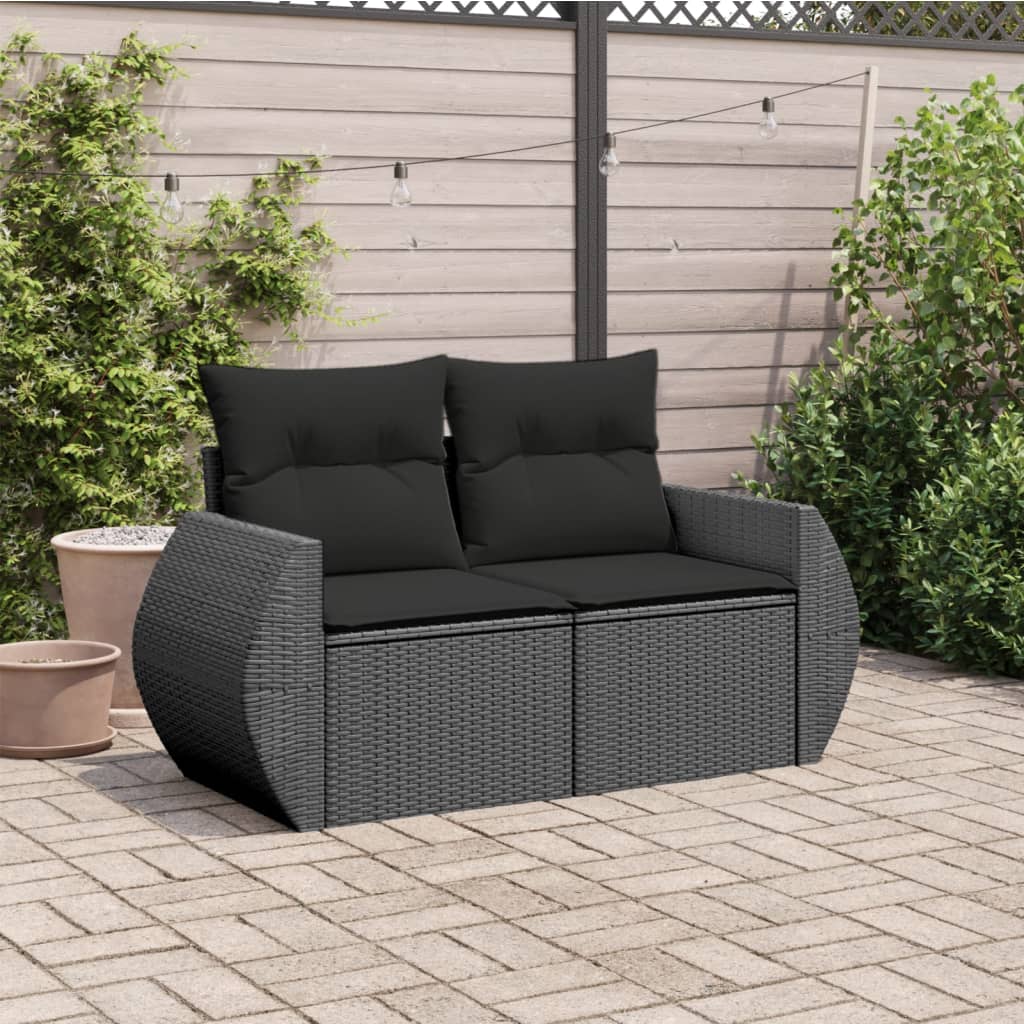 Tuinbank 2-zits met kussens poly rattan zwart is nu te koop bij PeponiXL, paradijselijk wonen!