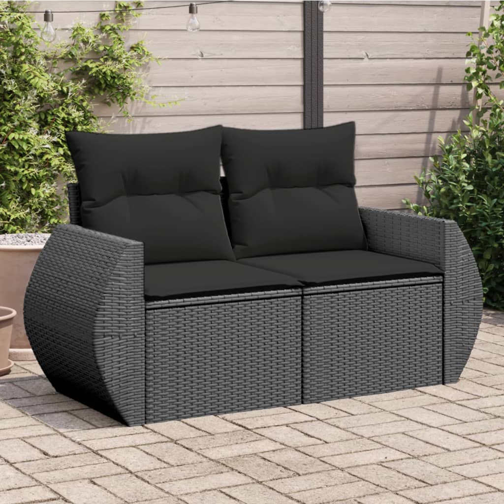 Tuinbank 2-zits met kussens poly rattan zwart is nu te koop bij PeponiXL, paradijselijk wonen!