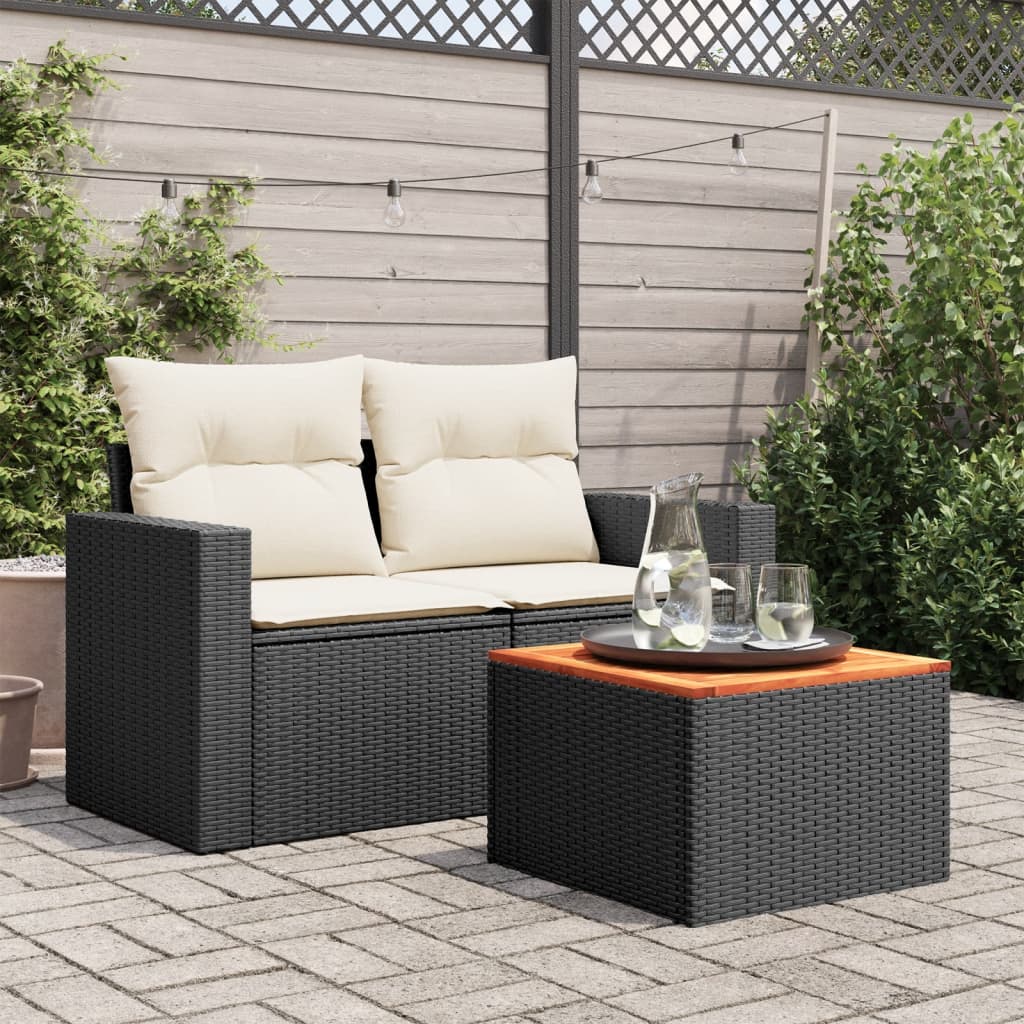 Tuintafel zwart 55x55x37 cm poly rattan en acaciahout is nu te koop bij PeponiXL, paradijselijk wonen!