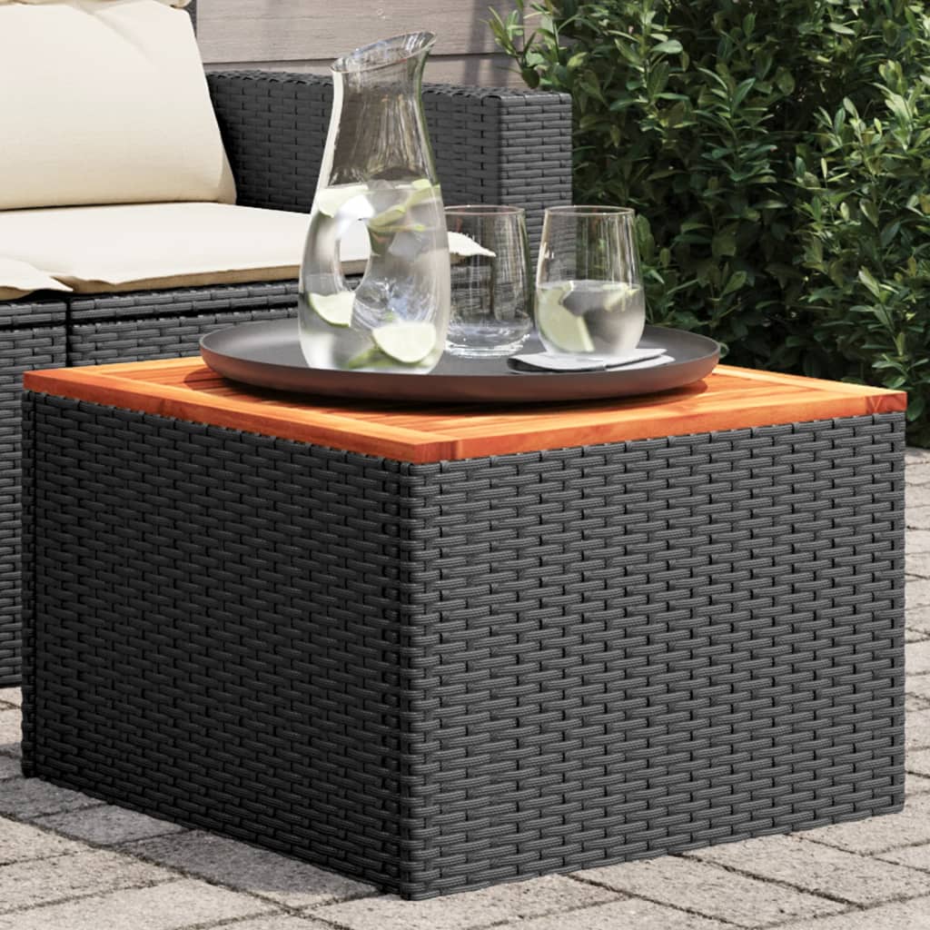 Tuintafel zwart 55x55x37 cm poly rattan en acaciahout is nu te koop bij PeponiXL, paradijselijk wonen!