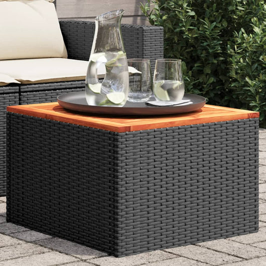 Tuintafel zwart 55x55x37 cm poly rattan en acaciahout is nu te koop bij PeponiXL, paradijselijk wonen!