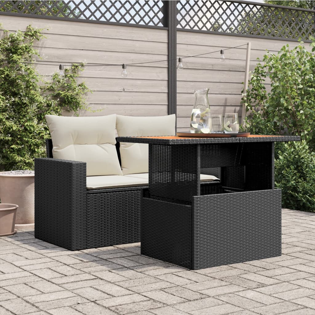 Tuintafel 100x55x73 cm poly rattan en acaciahout zwart is nu te koop bij PeponiXL, paradijselijk wonen!