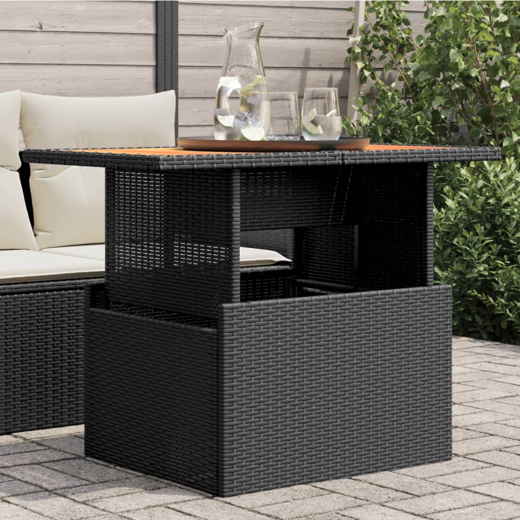Tuintafel 100x55x73 cm poly rattan en acaciahout zwart is nu te koop bij PeponiXL, paradijselijk wonen!