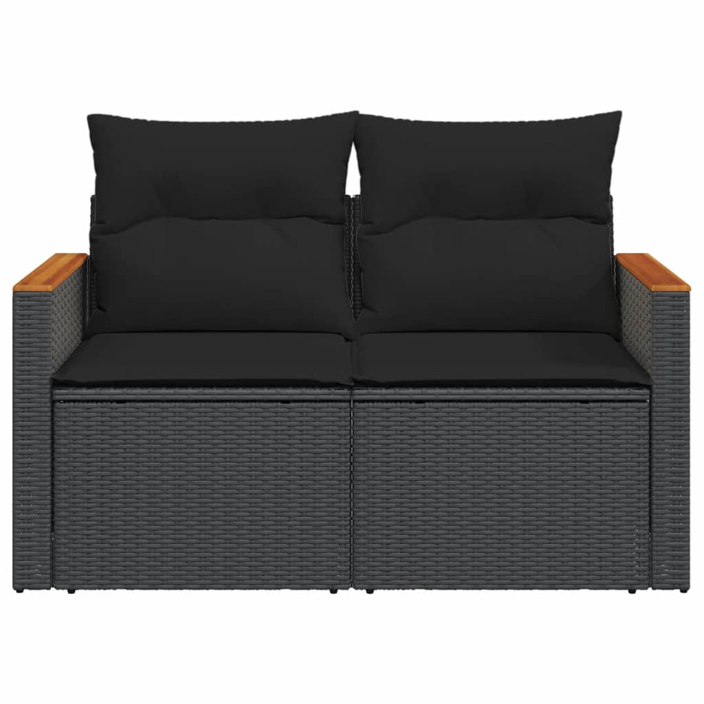 Tuinbank met kussens 2-zits zwart poly rattan is nu te koop bij PeponiXL, paradijselijk wonen!